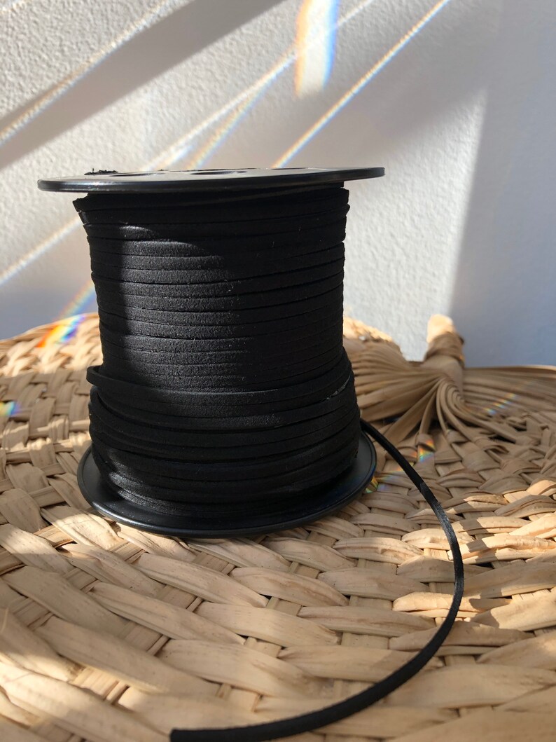 3mm Faux Suede Cord, Flat Faux Leather, 5 yds, 10 yds, 25 yds, or 100 Yard Spool, Natural Color String, Black, Dark Brown, Light Brown, Tan image 1