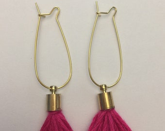 Fabulici Gold Plated Pink Tassel Earrings Boho Style Mini One Pair