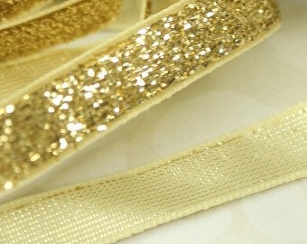 3/8” Stretchy Headband Glitter Gold Elastic for Masks Crafts and Headbands 1 yard