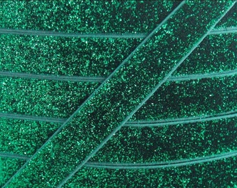 3/8” Stretchy Glitter Emerald Green Elastic for Masks Crafts and Headbands 1 yard
