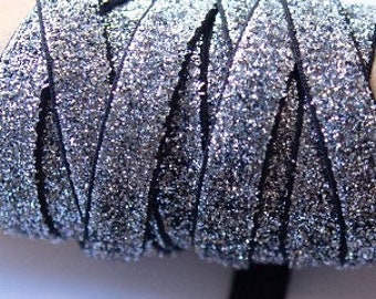 3/8” Stretchy Glitter Silver Black Elastic for Masks Crafts and Headbands 1 yard