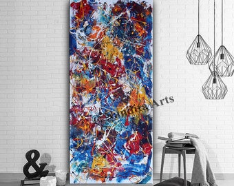 Unique Jackson Pollock Oil Painting, 72" Multicolored Abstract Wall Art, Original Jackson Pollock Style Amazing Modern Home Decor by Nandita