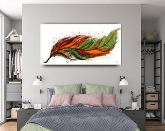 Exquisite feather painting on canvas, Feather Stunning Canvas Art, Original Painting of a Feather Wall Décor by Nandita Albright