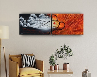 Red Tree Landscape Painting Set: Abstract Colorful Artwork