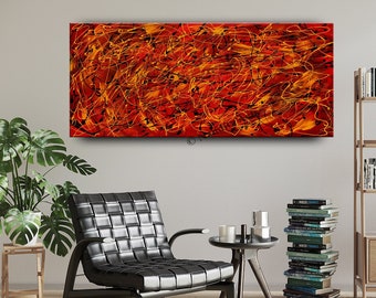 Red Jackson Pollock Style Abstract Painting 72" Original Large Painting, Modern Contemporary Wall Art Livingroom Décor Gift for her, Nandita