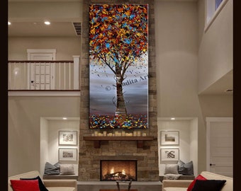 Original Landscape Wall Art on Canvas, Iconic Jackson Pollock Abstract Tree Art, Acrylic Multicolor Luxury Extra Large Oil Painting, Nandita