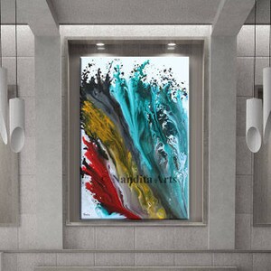 Modern Teal Abstract Painting: Original Acrylic Art, 36x24 by Nandita Albright