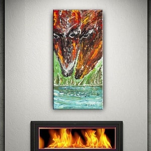 Impasto Twin Horse Painting: Abstract Canvas Wall Art by Nandita Albright (24x12)