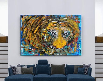 Original Tiger Art: Large Abstract Animal Painting, 36" Handmade Artwork