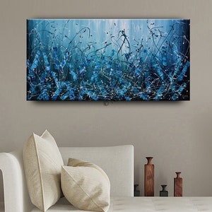 Blue Abstract Drip Painting: Large Modern Expressionist Canvas Art