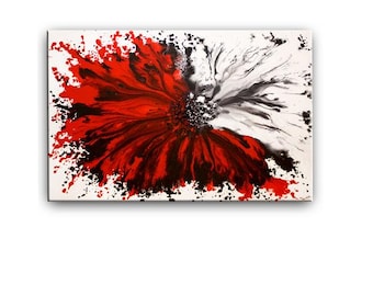 Red and Black Abstract Painting: 36" Original Art on Canvas