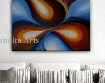 Large Abstract Oil Painting: Blue Red Wave Art by Nandita Albright