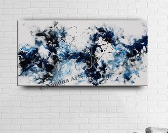 Blue Abstract Painting: Modern Acrylic Canvas Wall Art