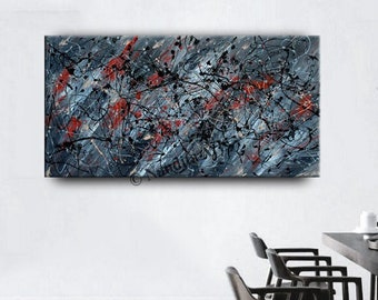 Abstract Black Jackson Pollock Painting on Canvas - Contemporary Wall Art, Handmade ModernArt Home Décor by Nandita Albright