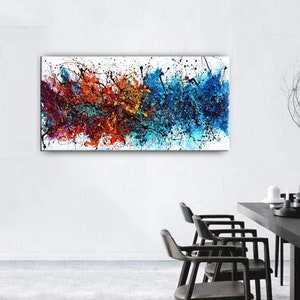 Acrylic Painting Jackson Pollock Abstract Painting on Canvas Handmade Blue Luxury Style Large Modern Wall Art Rustic Unique Living Room Art image 5