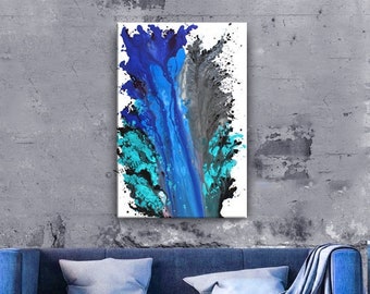 Blue and Teal Framed Wall art on Canvas, Abstract Coastal Painting, Acrylic Large Artwork, Handmade Modern Wall Art Home Décor by Nandita