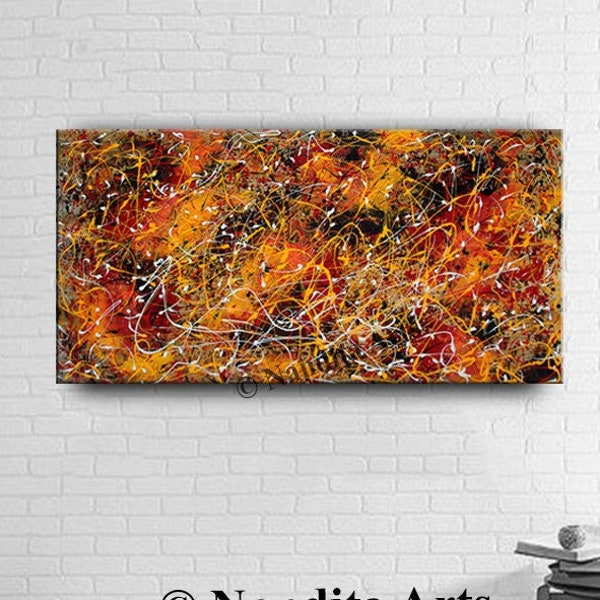 Abstract Splatter Art Large Jackson Pollock Style Painting on Canvas, Original Painting Luxury Style Home or Office Decor by Nandita