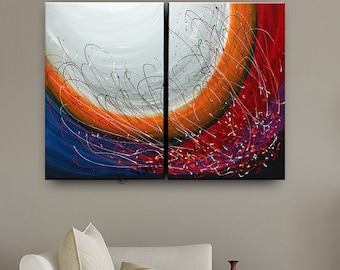 Abstract Red Acrylic Painting on Canvas: Modern Living Room Wall Art