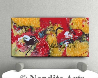 Red and Orange Minimalist Abstract Wall Art on Canvas - Handmade Modern Home Decor, Livingroom Unique Art by Nandita Albright