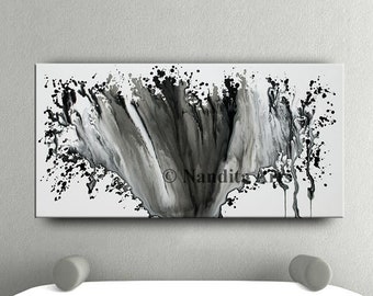 Black and white Modern Wall Art Canvas Painting - Large Abstract Contemporary Art - Original Framed Canvas Wall Art by Nandita Albright