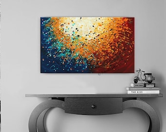 Paintings, Abstract Acrylic Wall Art on Canvas | Modern Bedroom Wall Art | Office Wall Art | Original Large Painting Antique Look Artwork