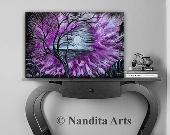 Purple Tree Painting: Original Abstract Landscape Art, 36x24