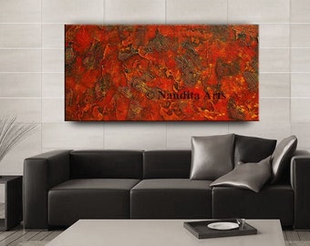 Red Texture Painting, Abstract large painting wall art - Large abstract wall art - Red textured canvas painting