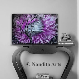 Purple Tree Painting: Original Abstract Landscape Art, 36x24