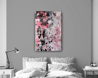 Black and Pink Abstract Painting Wall Art - Modern Home Decor Beautiful Bedroom Large Artwork, Handmade Painting on Canvas Nandita Albright