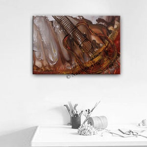 Hand-Painted Guitar Artwork Vibrant Colors, Unique Wall Décor, Abstract Guitar Painting on Canvas, Large Artwork by Nandita
