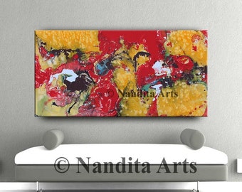 ORIGINAL Modern Art, Red Painting, Abstract Art Red Home Décor Decorative Art Acrylic Contemporary Art Blue Color Fine Art on Canvas