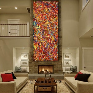 Jackson Pollock Style Abstract Drip Painting – Large Colorful Modern Expressionist Canvas Wall Art by Nandita Albright