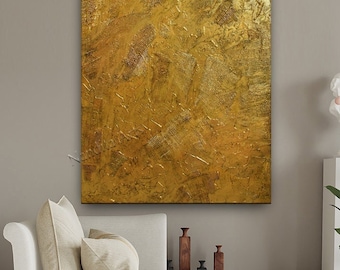 Large Gold Textured Abstract Painting: Handmade Palette Knife Canvas Art