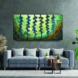 Blue Bell Flower Art on Canvas Modern Landscape Painting Large Modern Canvas Art Modern Canvas Wall Art Landscape Flower Paintings image 1