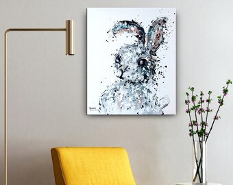 Abstract Bunny Painting: Original Acrylic Rabbit Art for Kids Room