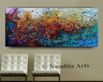 Jackson Pollock inspired art Colorful Oil Art,Pollock Abstract Acrylic Painting on Canvas,Large Wall Decor Living Room by Nandita Albright