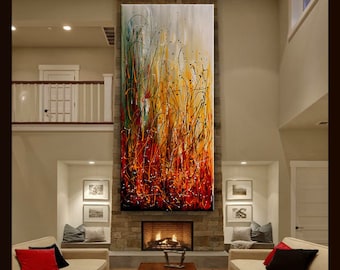 Mid-Century Modern Wall Art on Canvas, Jackson Pollock Style Multicolored Unique Acrylic Painting, Livingroom Decor by Nandita