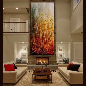 Mid-Century Modern Wall Art on Canvas, Jackson Pollock Style Multicolored Unique Acrylic Painting, Livingroom Decor by Nandita