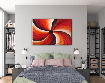 Swirl red hypnotize modern wall art - Red oil painting on canvas - Abstract oil painting large canvas - Large oil painting