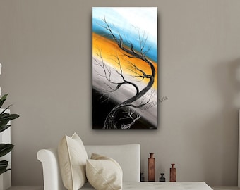 Abstract Tree Painting: Original Landscape Wall Art by Nandita Albright (24x48)