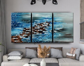 Blue Abstract Wall Art on Canvas, Large Acrylic Textured Wall Art, Hand Made Luxury Bedroom Home Decor by Nandita Albright