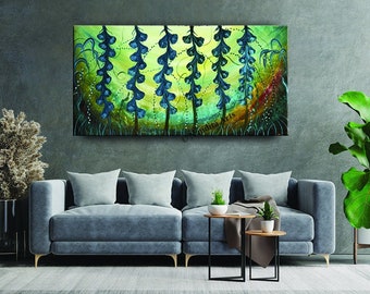 Blue Bell Flower Art on Canvas - Modern Landscape Painting - Large Modern Canvas Art - Modern Canvas Wall Art - Landscape Flower Paintings