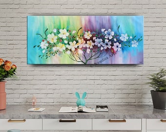 Abstract Flower Painting on Canvas, Floral Wall Art, Livingroom Wall Art, Bed Room Home Décor Painting Original Flower Acrylic Painting