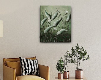 Butterfly Bush Canvas Wall Art Painting, Green Flower Canvas Art,  Abstract Flower Canvas, Flower Field Oil Painting
