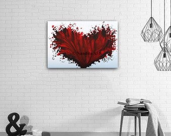 Abstract Red Heart Painting on Canvas by Nandita Albright 36" Beautiful Heart Shape Handmade Gift for her by Nandita Albright