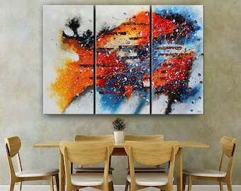 Abstract Wall Art Painting on Canvas, Handmade Blue Red Modern Art Jackson Pollock Luxury Style Art Livingroom Décor, Nandita