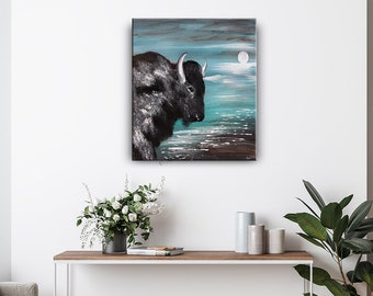 Bison Bull Wall art painting wall art on Canvas, Majestic Wildlife Decor for your Home, Hand-painted Bison Art, Acrylic Abstract wild life.