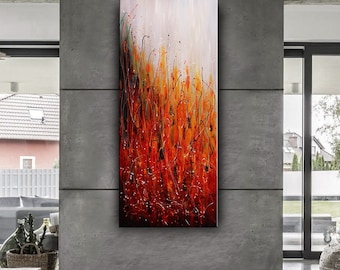Fiery Abstract Painting: Red Orange Modern Canvas Art by Nandita Albright