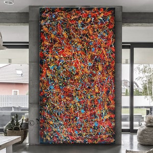 Multicolor Jackson Pollock Style Abstract Art – 108x48 Inch Wall Oil Painting by Nandita Arts - Modern Wall Art - Vibrant Color Artwork.