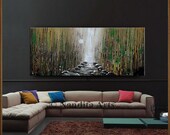 LANDSCAPE ART 72 quot Oil Painting Original Abstract Acrylic Painting on Canvas, Green and Brown Sunset Modern tree art Decor - Nandita Albright